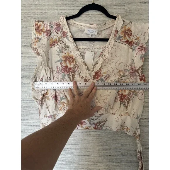 Calypso St Barth Bohemian Floral Romance  Wrap Blouse Flutter Cap Sleeve  XL NWT - Picture 4 of 9